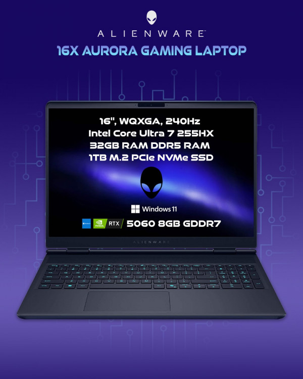 Alienware 16X Aurora Gaming Laptop – Ultra 7, 32GB RAM, RTX 5060
