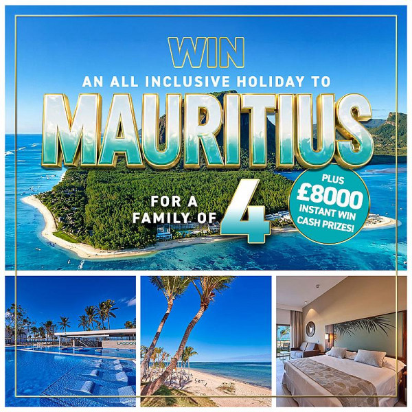 Mauritius for Family of 4 + £8000 Instant Wins and 100 Golden Tickets!