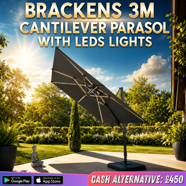 BRACKENS 3M CANTILEVER PARASOL WITH LEDS LIGHTS