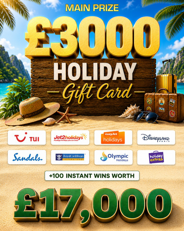 £3,000 Holiday Gift Card with £17,000 of Instant Wins