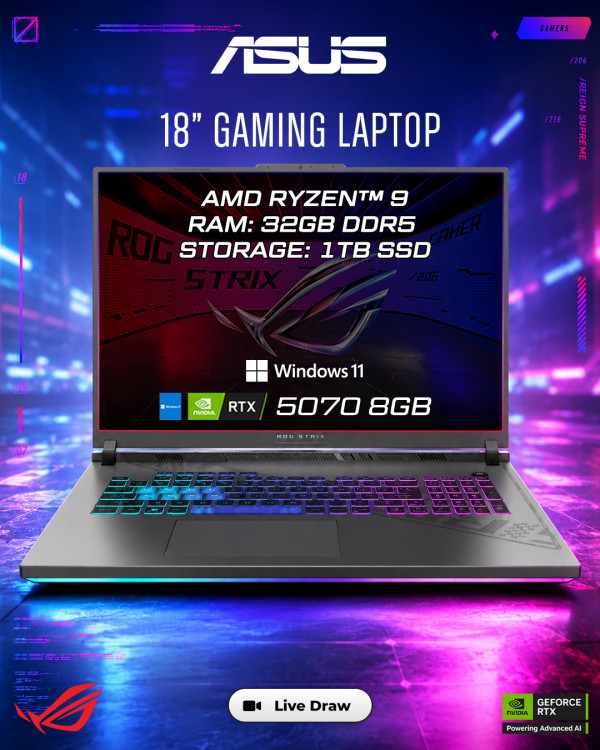 ASUS ROG Strix 18” Gaming Laptop - 32GB RAM, RTX 5070