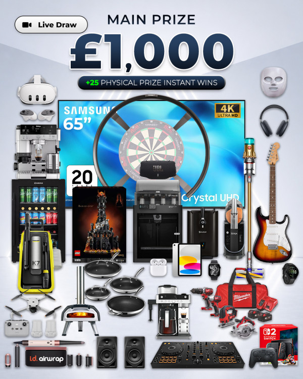 £1,000 Main Prize with 25 Physical Instant Wins