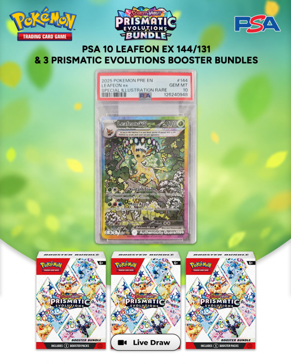 PSA 10 Leafeon EX 144/131 &amp;amp; 3 Prismatic Evolutions Booster Bundles